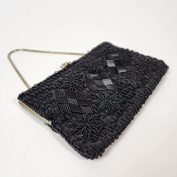 VTG Black Small Beaded Purse Womens Handbag 1920s Flapper Gir Made In‎ Hong Kong - Picture 10 of 16
